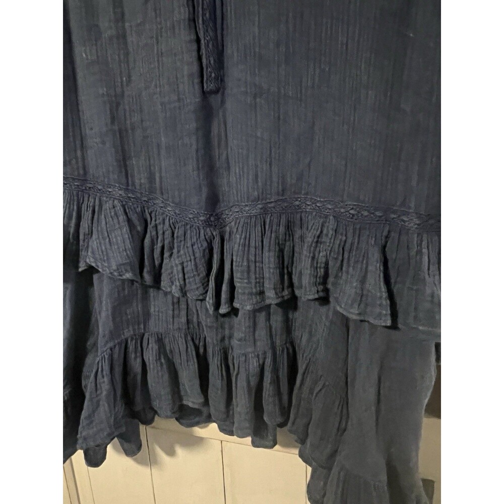 Free People Sachi Mini Dress Size Large Blue Boho Long Sleeve Tiered - Picture 3 of 5